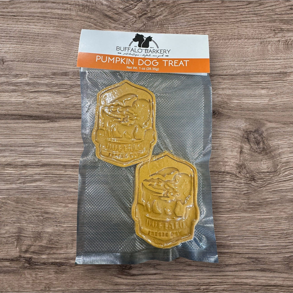 Buffalo Freeze Dry Buffalo Barkery cookies in a clear package, showcasing crunchy, natural dog treats with a rustic look.