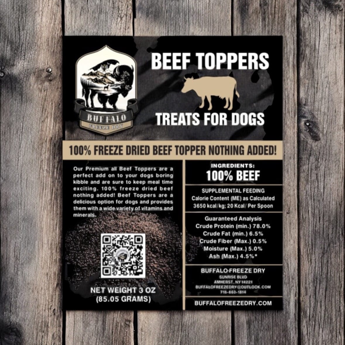 Buffalo Freeze Dry Freeze Dried Beef Topper Beef Kibble Topper 3 oz