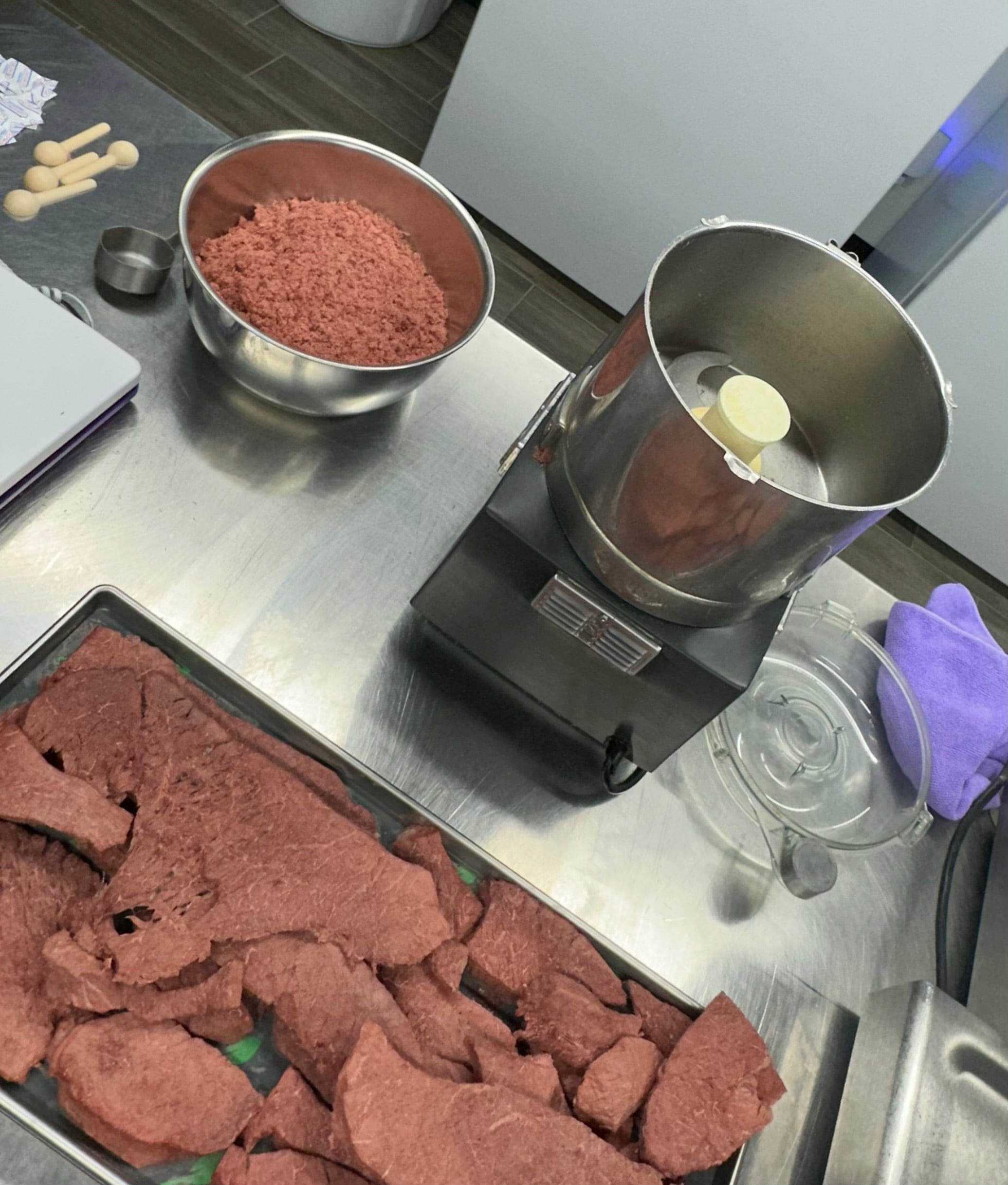 Freeze-dried beef kibble topper in a 6 oz package by Buffalo Freeze Dry, showcasing the product's texture and color.