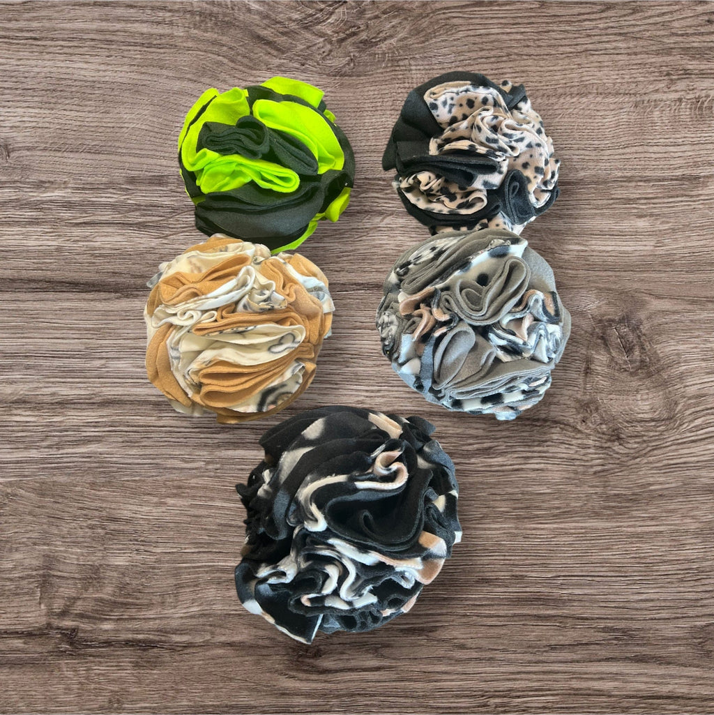 Buffalo Freeze Dry Snuffle Ball for dogs, featuring a colorful, textured design for interactive play and mental stimulation.